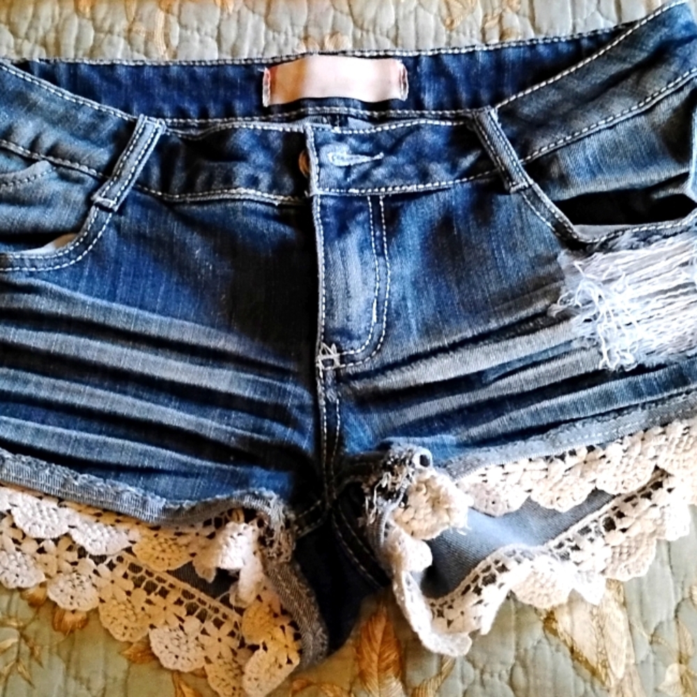 BKE Blue Jean Shorts with Lace Detail
